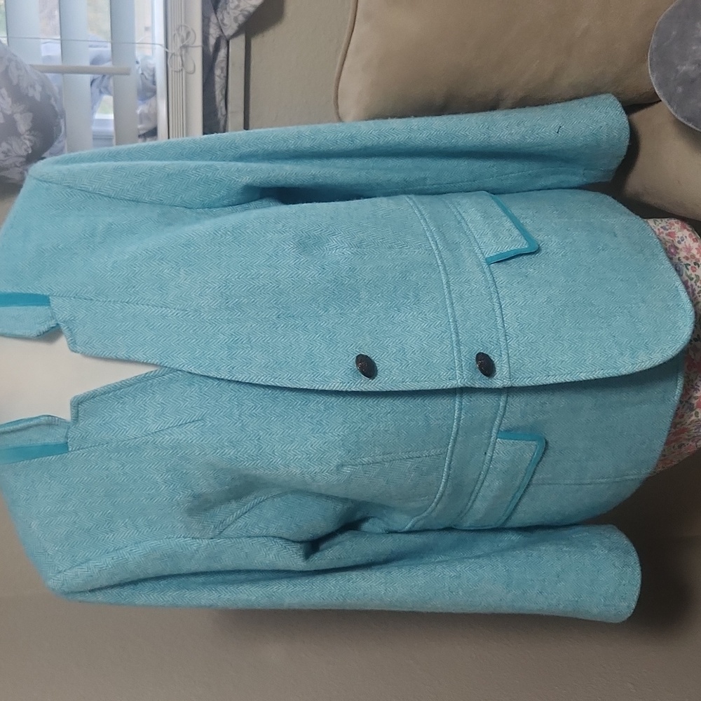 New Talbots Womens Herringbone Turquoise Wool Ble… - image 2